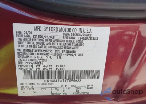 2000 Lincoln Town Car Executive from USA, damaged, VIN 1LNHM81W8YY898655